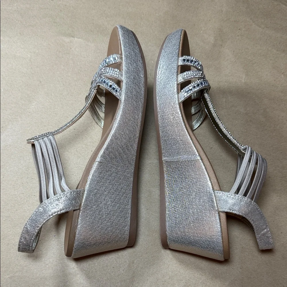 Kelly & Katie Silver Beaded Wedge Sandals
